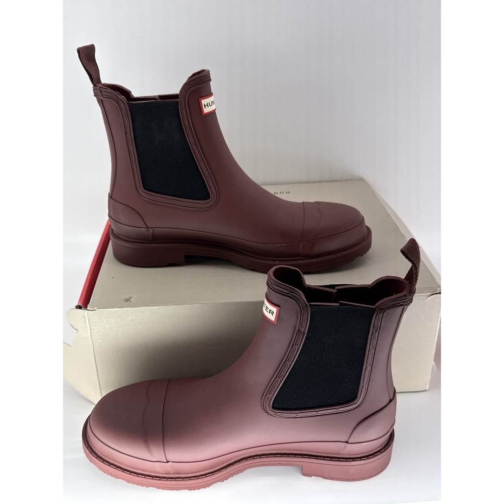 Hunter Commando US Chelsea Boots Womens 9 Muted Berry Rubber Waterproof Ankle